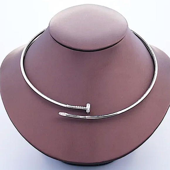 Silver Nail Choker Necklace Luxury Minimalist - Picture 2 of 9
